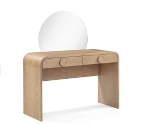 Modern Wood Vanity Table with Round Mirror
