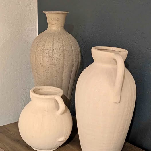 MOVING SALE! Set of 3 Ceramic Terracotta Vases / Artisan Decorative Jars (Tallest 19"H)