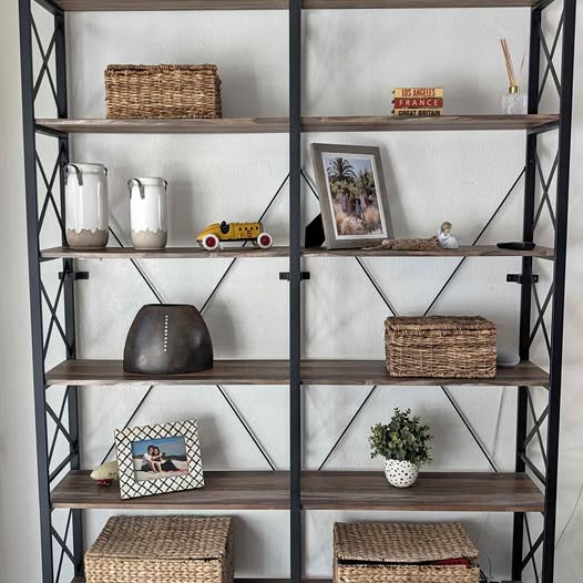 MOVING SALE! Large Industrial Open Metal & Wood Bookcase / Etagere (80.7"H x 60.6"W x 13.8"D